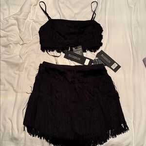 White Fox Boutique Black Fringe Set